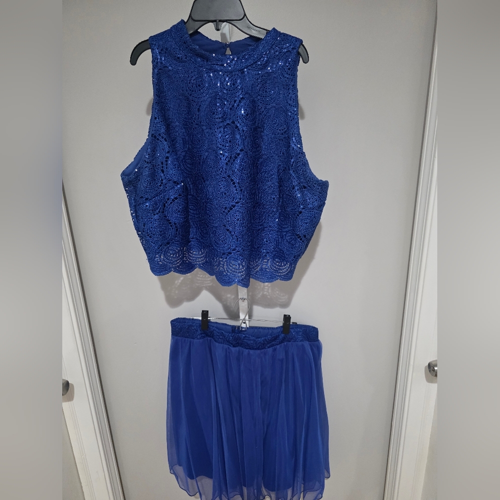 Womens Plus Size 22 Love Reign Royal Blue Lace Squin Top/Skirt Set